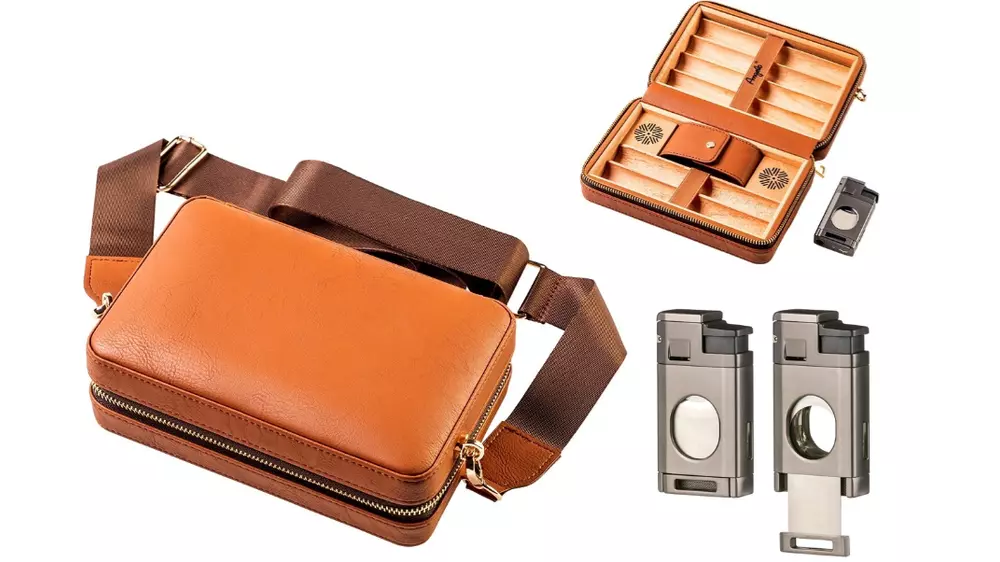 умидор Angelo Case leather lining incl. jet lighter with cutter ring 60