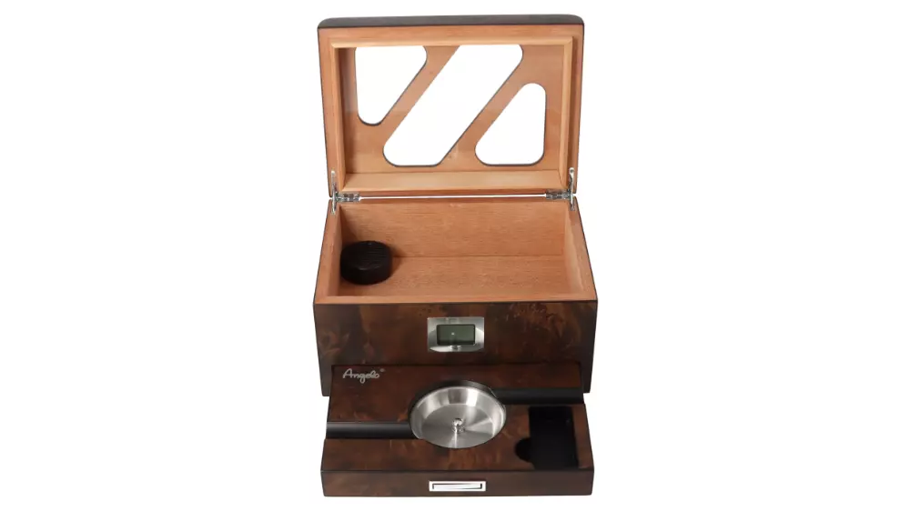 умидор Angelo root-wood look with viewing window and drawer