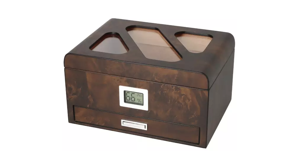 умидор Angelo root-wood look with viewing window and drawer