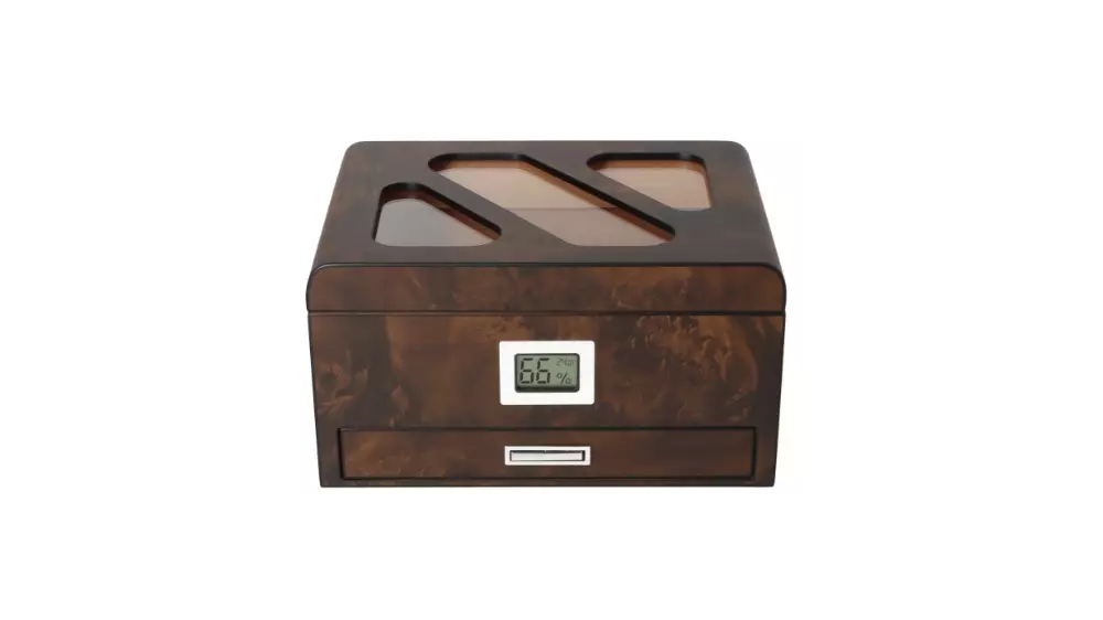 умидор Angelo root-wood look with viewing window and drawer