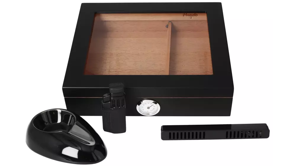 умидор Set Angelo Glass black + ashtray + lighter 20cig