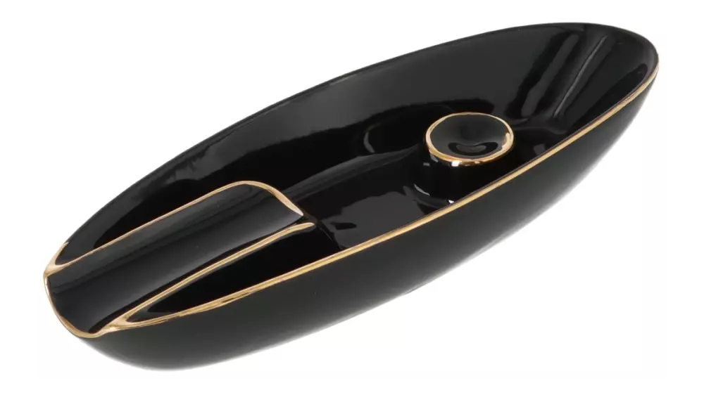 ashtray Single cigar ceramic black with gold 1 cig