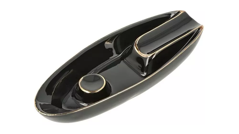 ashtray Single cigar ceramic black with gold 1 cig