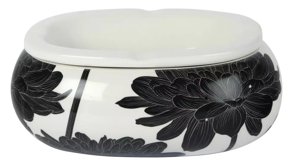 пепелник Wind Oval ceramic flowers black and white mix