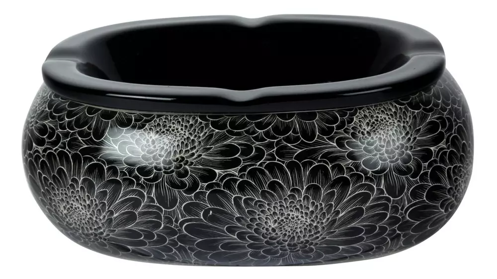 пепелник Wind Oval ceramic flowers black and white mix