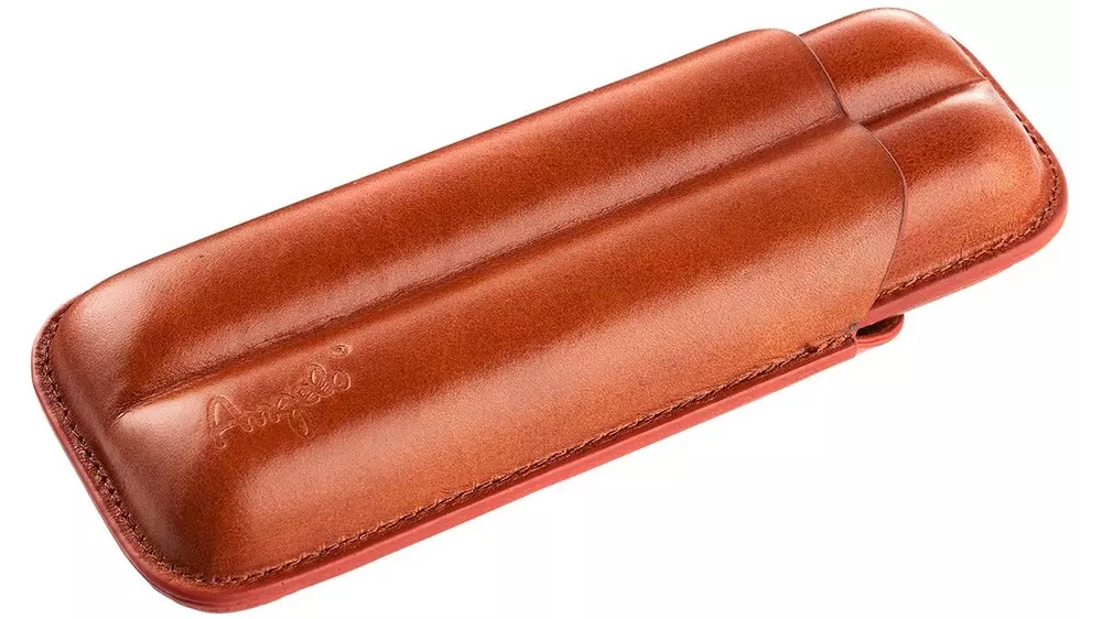 cigar case Angelo genuine leather brown 2 cig