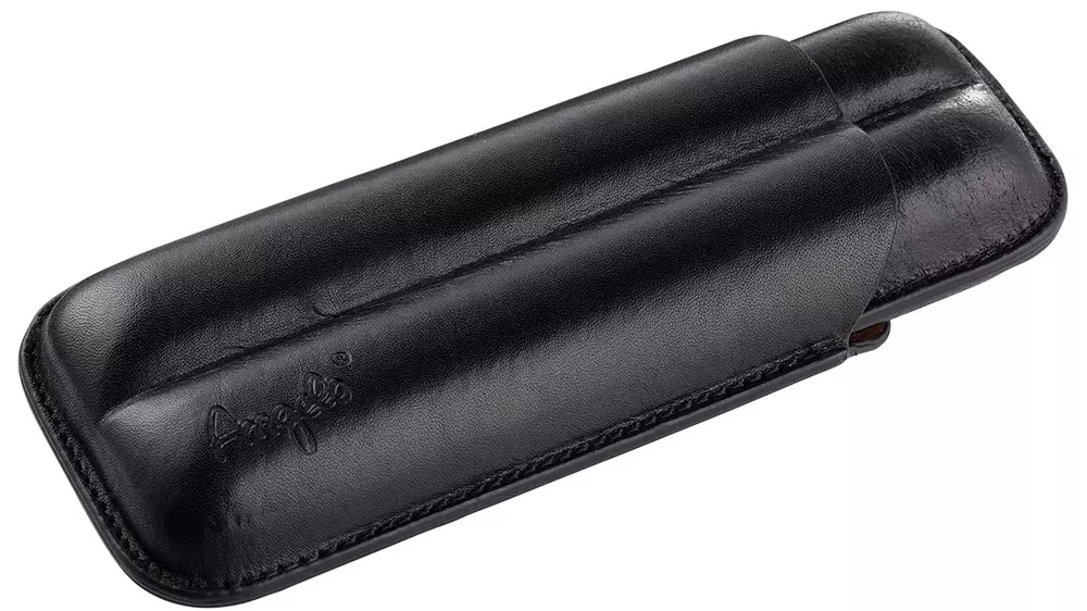 cigar case Angelo genuine leather black 2 cig