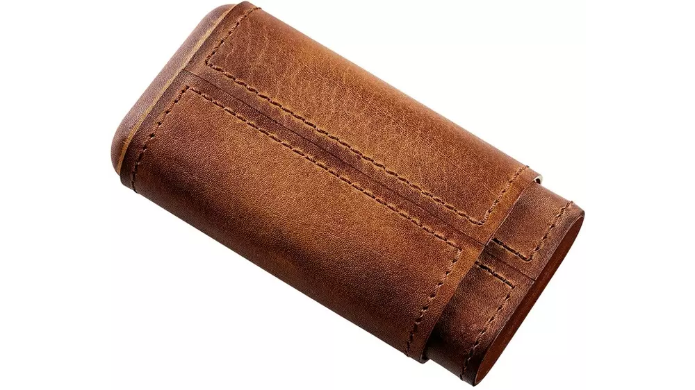 cigar case Angelo cognac leather cedar inside 3 cig
