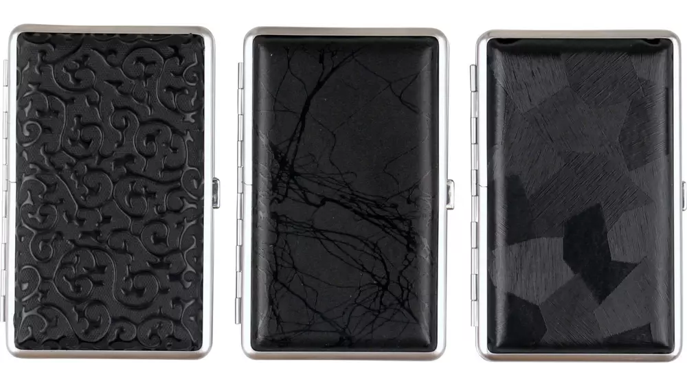 табакера Black leather look chrome frame asst. 14 cig 100mm