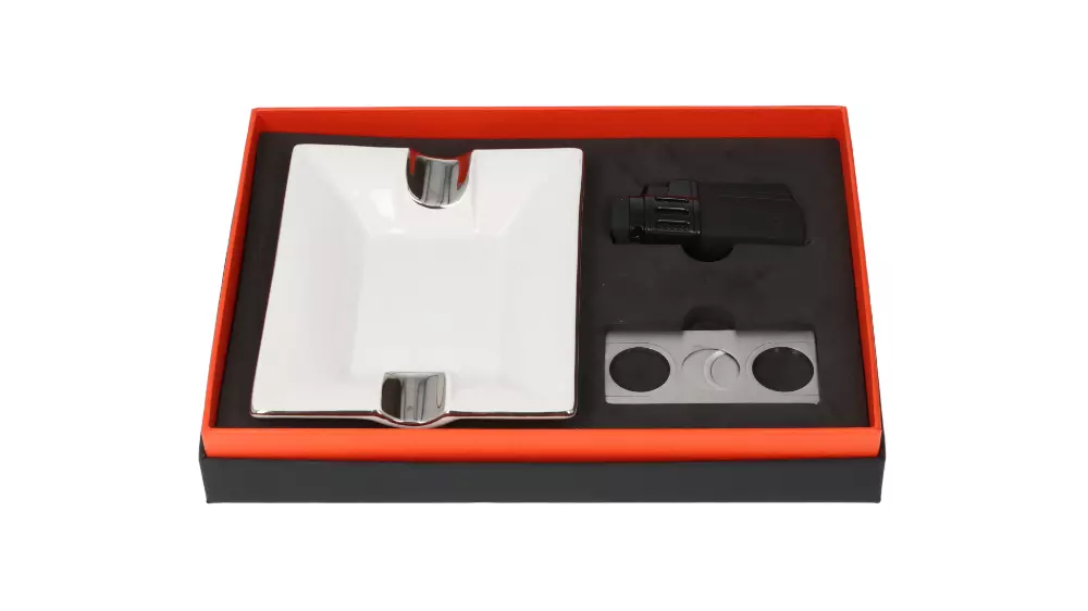 под. к-т Angelo Cigar set ashtray white+cutter ring 53+lighter 4x jet