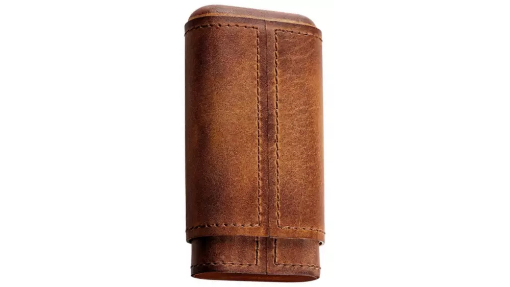 cigar case Angelo cognac leather cedar inside 3 cig