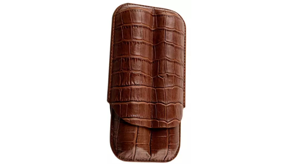 cigar case Angelo genuine leather brown croco 2 cig