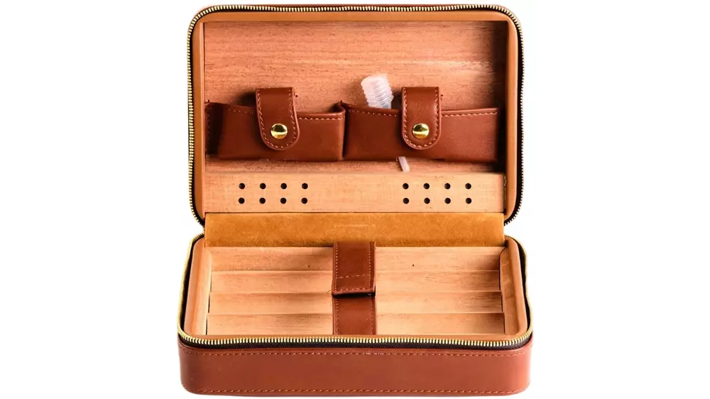 humidor Passatore travel leatherette light brown/zipper 5 cig