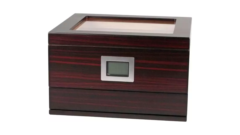 humidor Glass top Ebony matt with drawer 25 cig