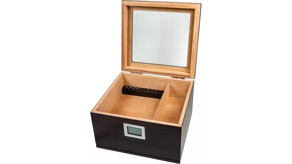 humidor Glass top Ebony matt with drawer 25 cig