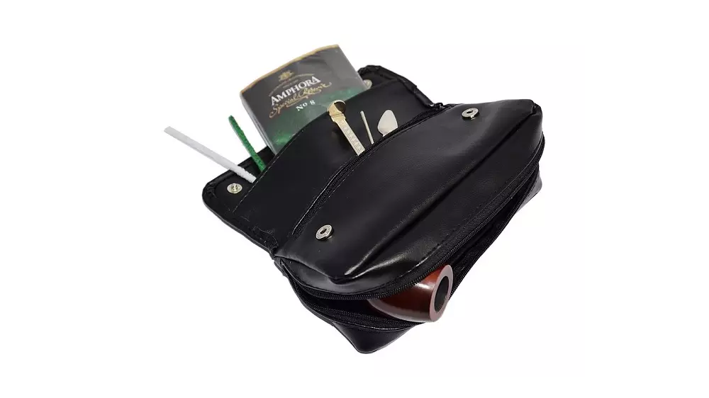 калъф за лула Angelo black leather 2 pipes