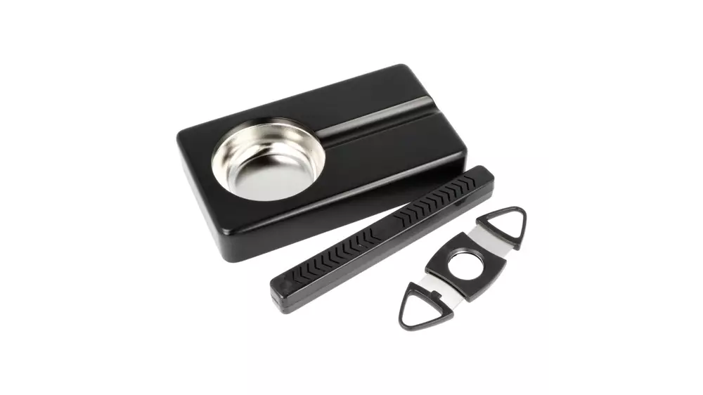 humidor set Glass Top Black - ashtray and cutter