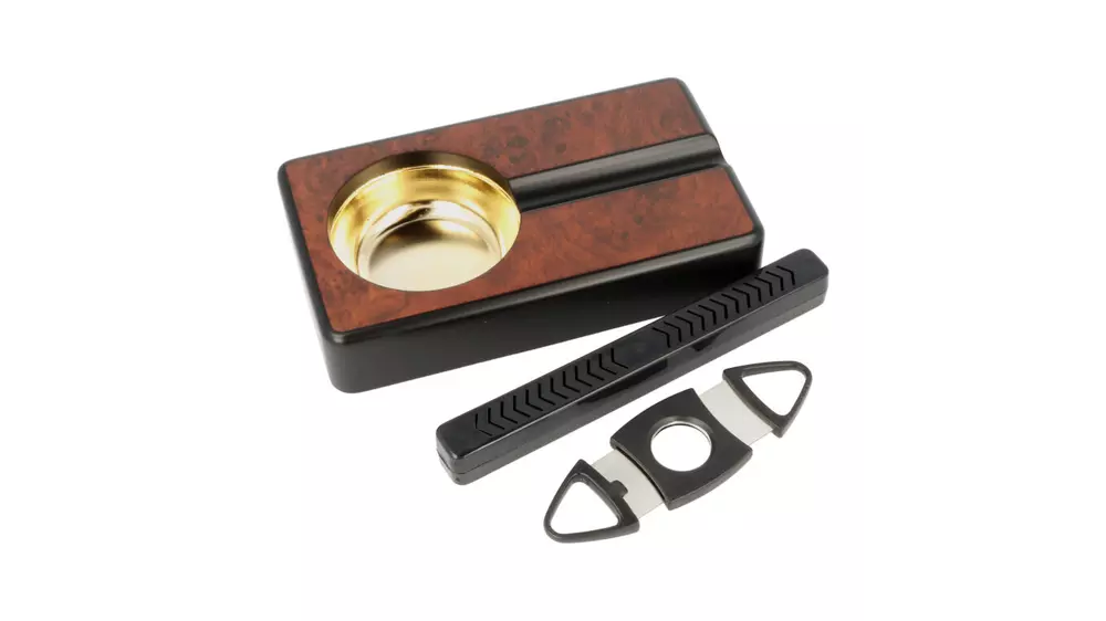 humidor set Glass Top Brown - ashtray and cutter