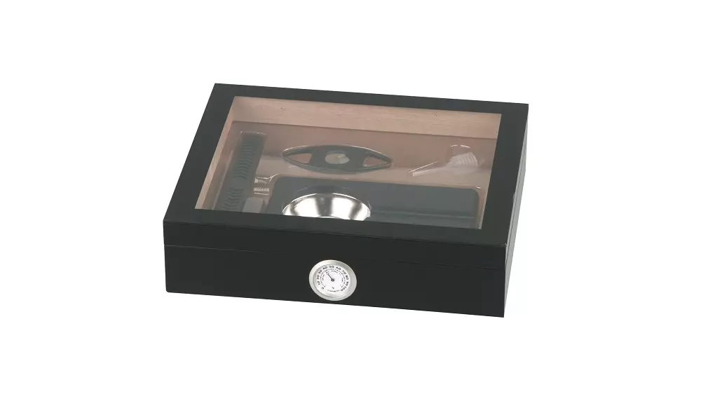 умидор сет Glass Top Black - ashtray and cutter