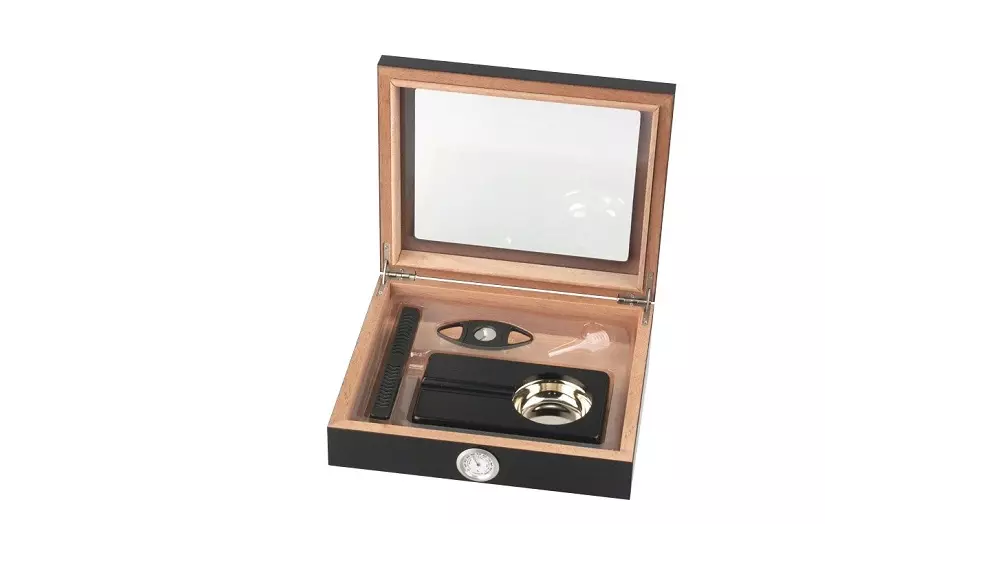 умидор сет Glass Top Black - ashtray and cutter