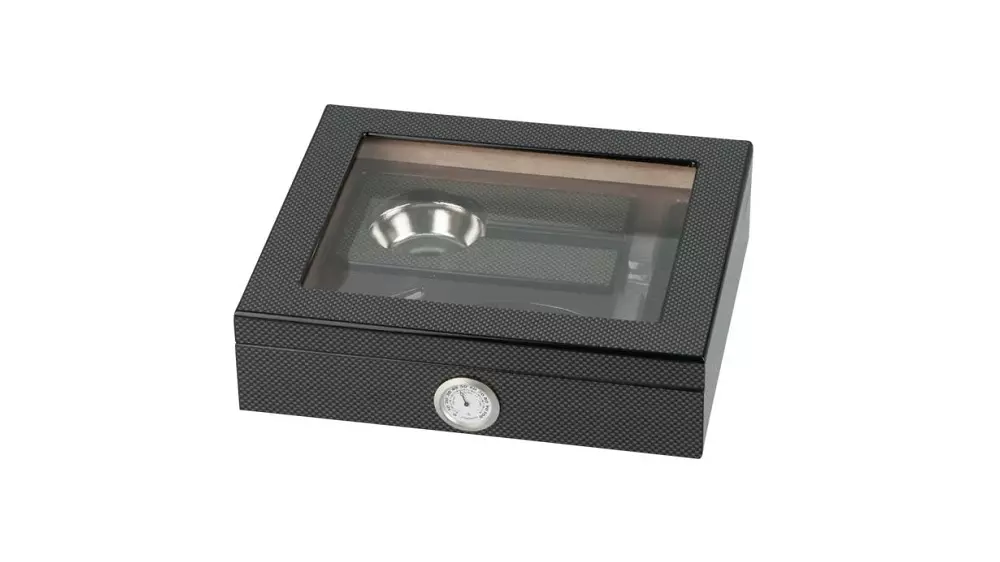 умидор сет Glass Top Carbon - ashtray and cutter