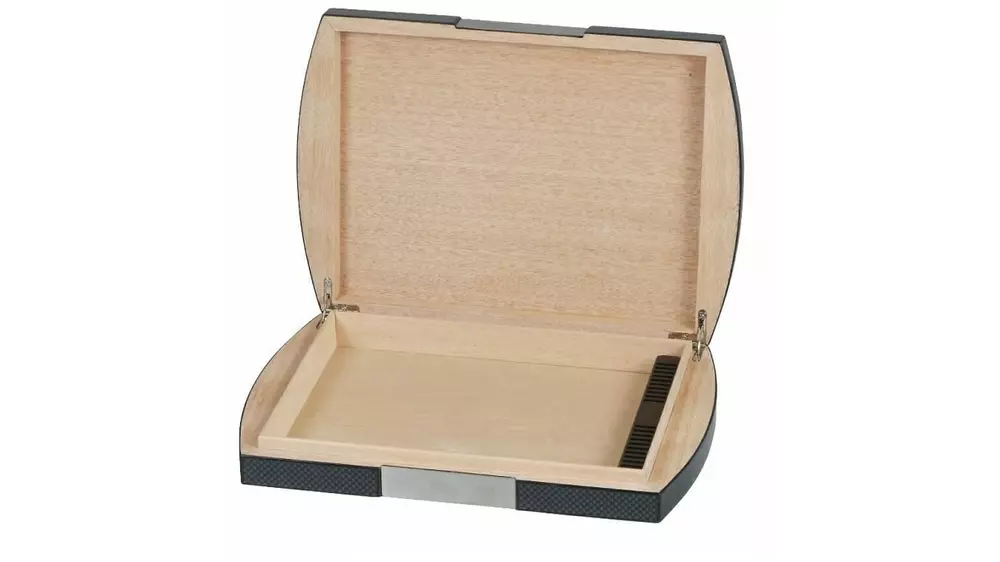 humidor Travel carbon with metal decoration, 10 cigars