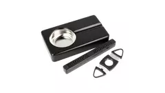 humidor set Glass Top Black - ashtray and cutter