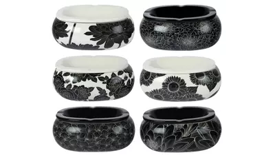 пепелник Wind Oval ceramic flowers black and white mix