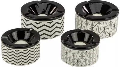 пепелник Wind ceramic black/white, 2 sizes 11+14cm mixed