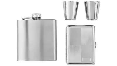 под. к-т Angelo Flaskset with cigarette case, chrome