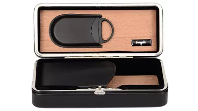 умидор Angelo travel black leather 2 cig+cutter