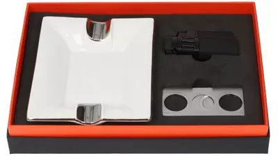 под. к-т Angelo Cigar set ashtray white+cutter ring 53+lighter 4x jet