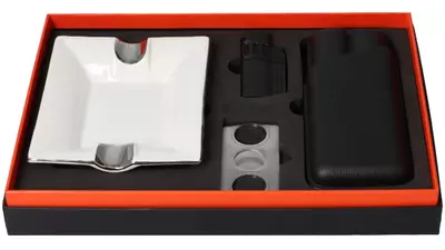 под. к-т Angelo Cigar set cigar case+ashtray white+cutter+lighter 4x jet