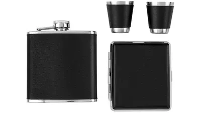 под. к-т Angelo flask, cups and cigarette case leather