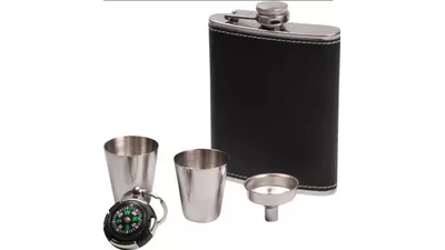 под. к-т Hip flask chrome black 2 cups 210ml
