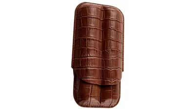 cigar case Angelo genuine leather brown croco 2 cig