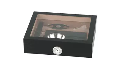 умидор сет Glass Top Black - ashtray and cutter