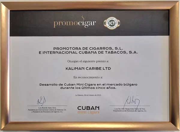 Kaliman Caribe was awarded for successful development of Cuban Minis Cigars brands